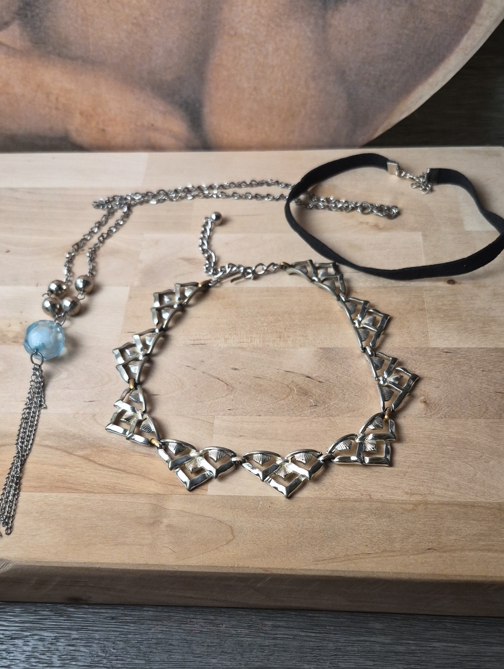 Silver Geometric Link Choker Necklace - Unbranded